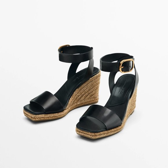 Massimo Dutti Jute Wedges with Buckled Ankle Strap - Picture 1 of 8